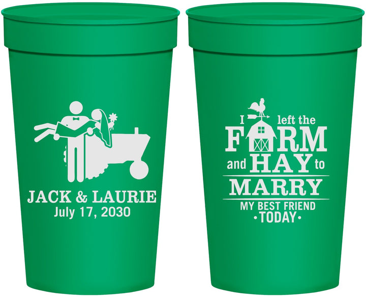 Personalized Wedding 32 oz Stadium Cups - Left The Farm Tractor | 347