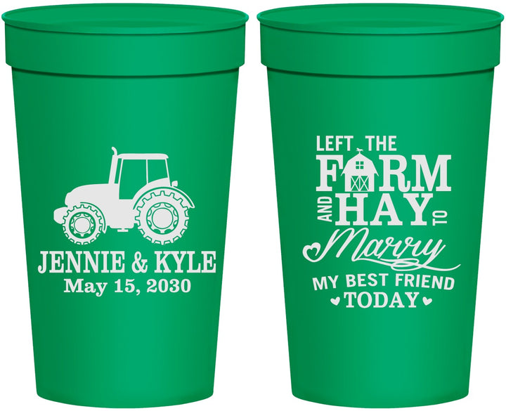 Personalized Wedding 32 oz Stadium Cups - Left The Farm Tractor | 351