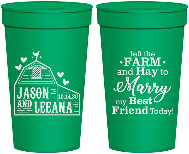 Personalized Wedding 32 oz Stadium Cups - Left The Farm Tractor | 352