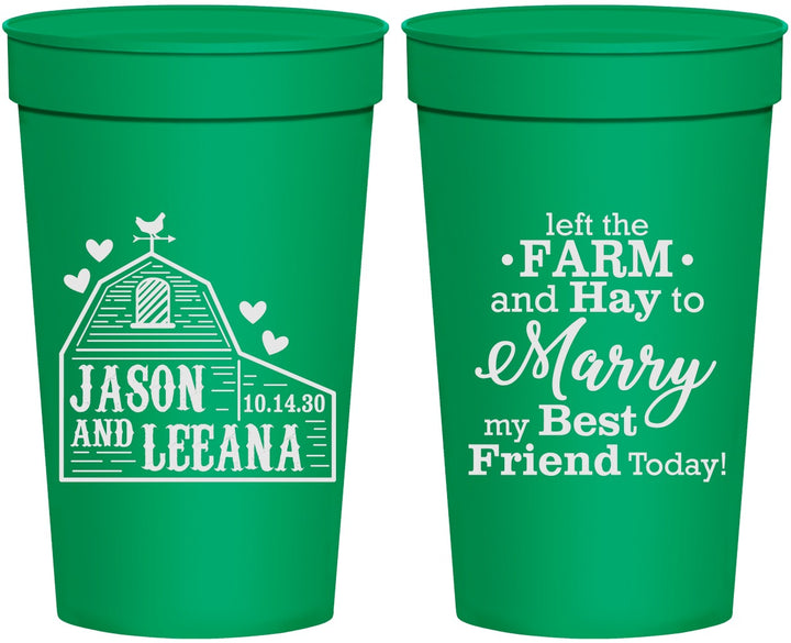 Personalized Wedding 32 oz Stadium Cups - Left The Farm Tractor | 352