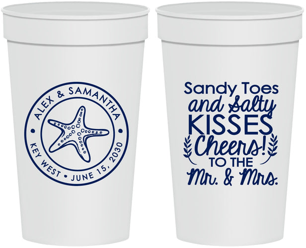 Personalized Wedding 32 oz Stadium Cups - Sandy Feet Salty Kisses | 355