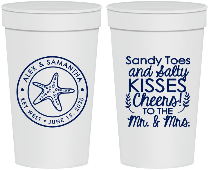 Personalized Wedding 32 oz Stadium Cups - Sandy Feet Salty Kisses | 355