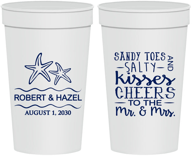 Personalized Wedding 32 oz Stadium Cups - Sandy Feet Salty Kisses | 356