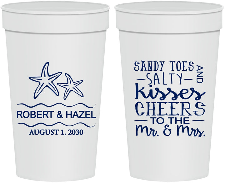 Personalized Wedding 32 oz Stadium Cups - Sandy Feet Salty Kisses | 356