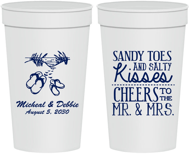 Personalized Wedding 32 oz Stadium Cups - Sandy Feet Salty Kisses | 357