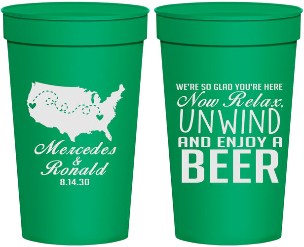 Personalized Wedding 32 oz Stadium Cups - Relax Unwind Enjoy Beer | 360