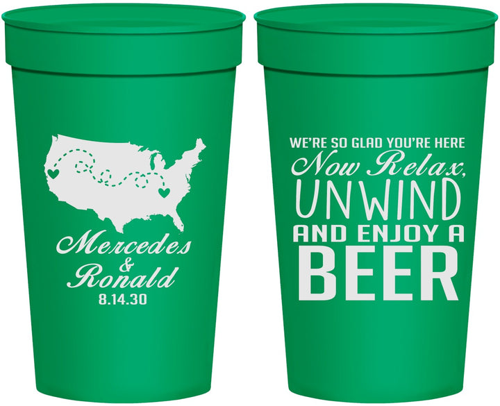 Personalized Wedding 32 oz Stadium Cups - Relax Unwind Enjoy Beer | 360