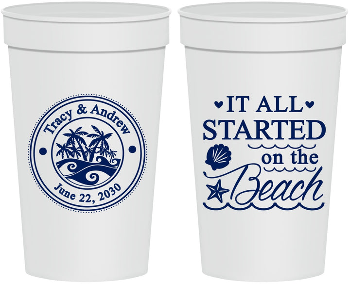 Personalized Wedding 32 oz Stadium Cups - Started On The Beach | 362