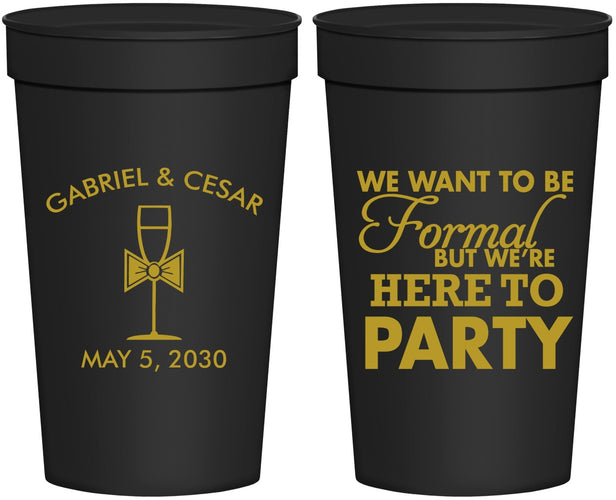 Personalized Wedding 32 oz Stadium Cups - Formal Here To Party | 366