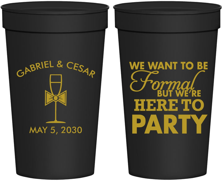 Personalized Wedding 32 oz Stadium Cups - Formal Here To Party | 366