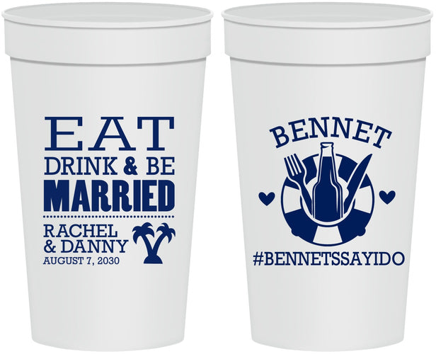 Personalized Wedding 32 oz Stadium Cups - Eat Drink Be Married | 367