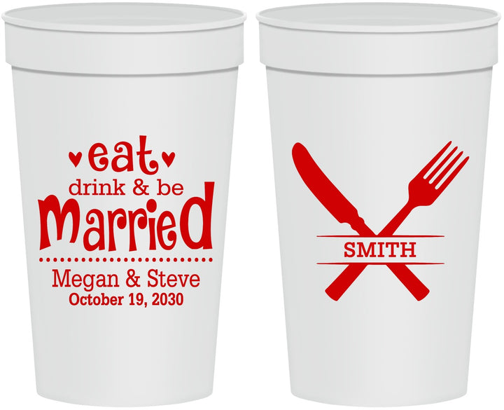 Personalized Wedding 32 oz Stadium Cups - Eat Drink Be Married | 368