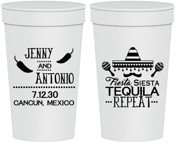 Personalized Wedding 32 oz Stadium Cups - Fiesta Siesta Tequila Repeat | 369