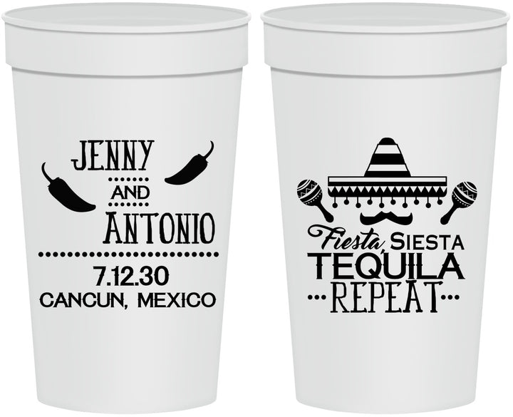 Personalized Wedding 32 oz Stadium Cups - Fiesta Siesta Tequila Repeat | 369