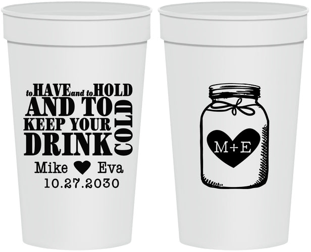 Personalized Wedding 32 oz Stadium Cups - Mason Jar | 373
