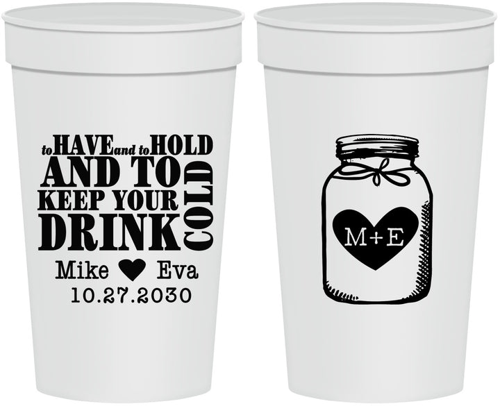 Personalized Wedding 32 oz Stadium Cups - Mason Jar | 373
