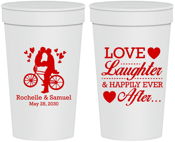 Personalized Wedding 32 oz Stadium Cups - Love Laughter Happily | 376