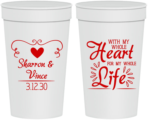 Personalized Wedding 32 oz Stadium Cups - Heart Life | 387