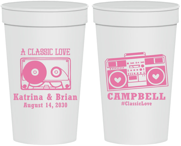 Personalized Wedding 32 oz Stadium Cups - Class Love Cassette Tape | 389