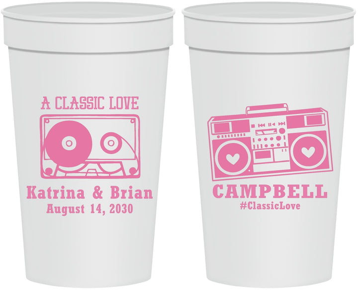 Personalized Wedding 32 oz Stadium Cups - Class Love Cassette Tape | 389
