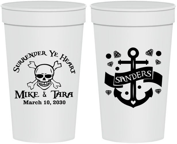 Personalized Wedding 32 oz Stadium Cups - Anchor Nautical | 391