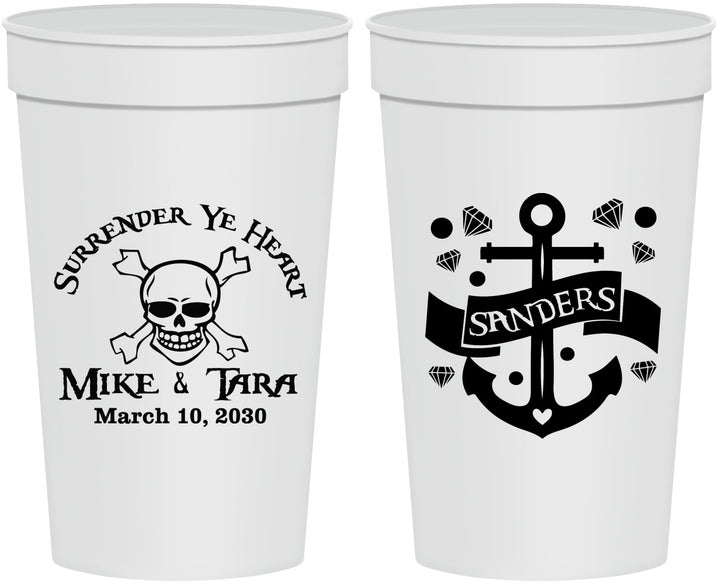 Personalized Wedding 32 oz Stadium Cups - Anchor Nautical | 391
