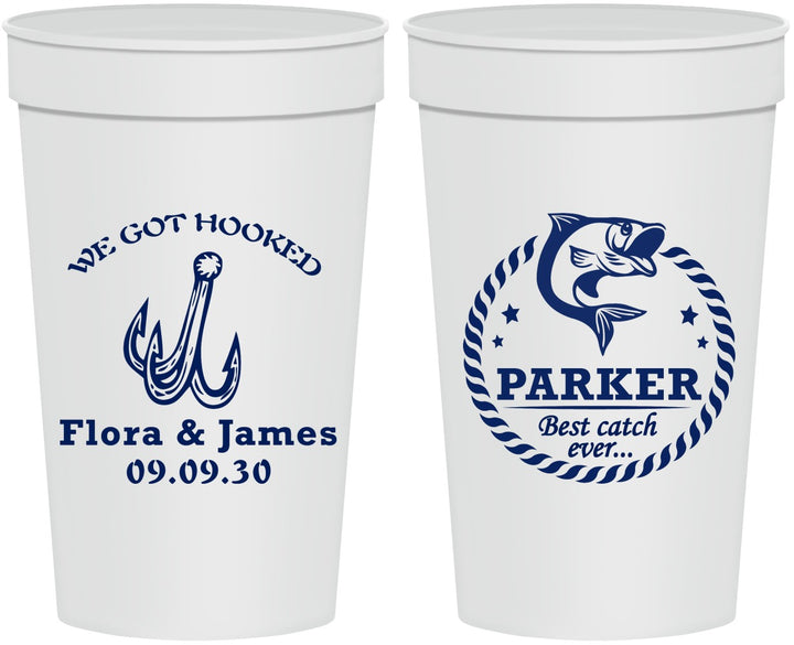 Personalized Wedding 32 oz Stadium Cups - We Got Hooked Fish | 392