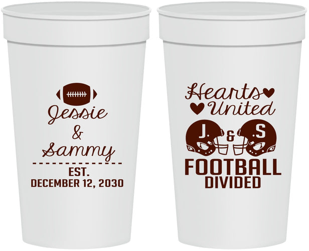 Personalized Wedding 32 oz Stadium Cups - Hearts United Football | 395
