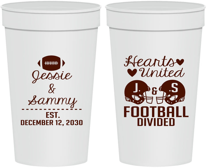 Personalized Wedding 32 oz Stadium Cups - Hearts United Football | 395