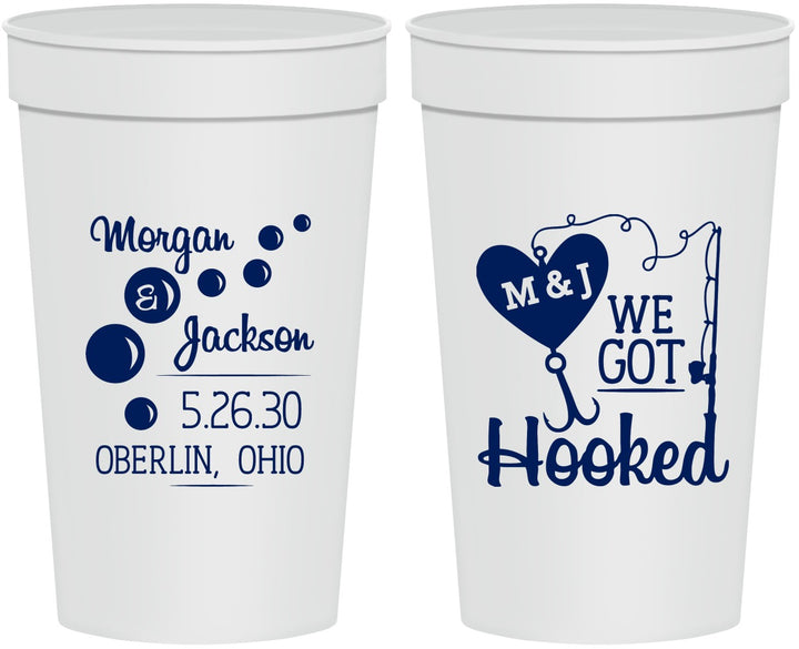 Personalized Wedding 32 oz Stadium Cups - We Got Hooked Fish | 396