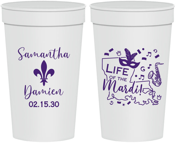Personalized Wedding 32 oz Stadium Cups - Mardi Gras | 398