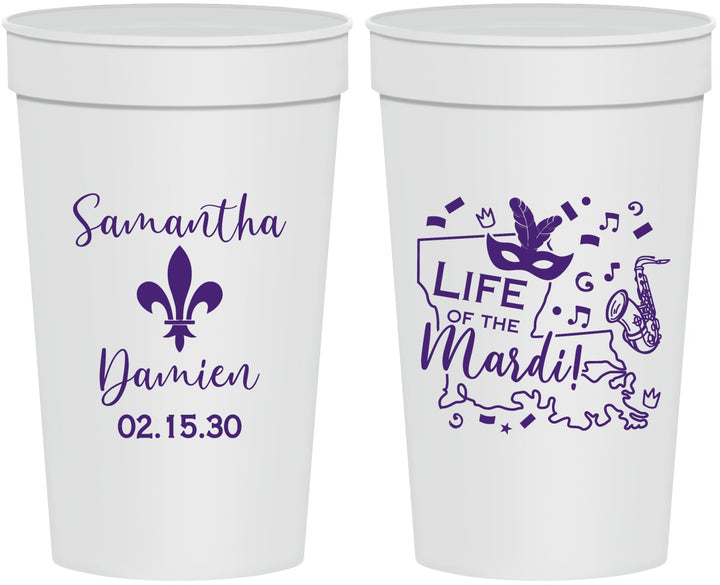 Personalized Wedding 32 oz Stadium Cups - Mardi Gras | 398