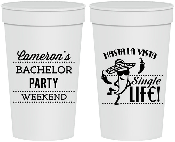 Personalized Bachelor Party 32 oz Stadium Cups - Hast La Vista Single Life | 40003