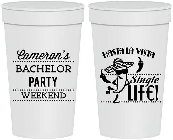 Personalized Bachelor Party 32 oz Stadium Cups - Hast La Vista Single Life | 40003