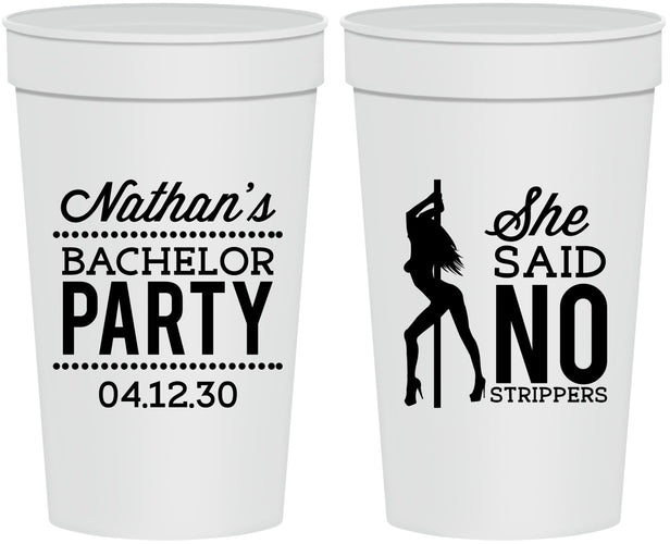 Personalized Bachelor Party 32 oz Stadium Cups - She Said No Strip Club | 40005
