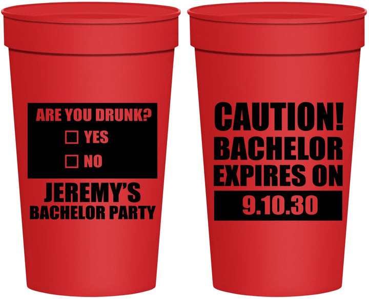 Personalized Bachelor Party 32 oz Stadium Cups - Caution Expires On | 40012