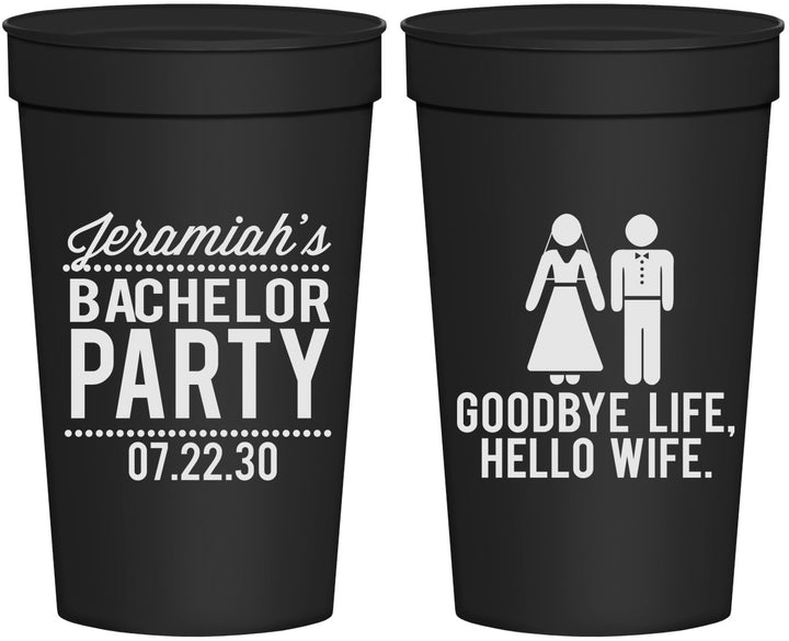 Personalized Bachelor Party 32 oz Stadium Cups - Goodbye Life Hello Wife | 40019