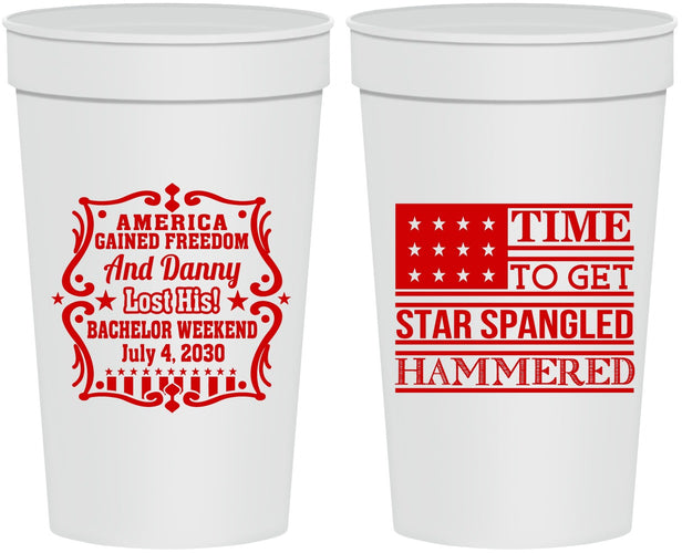Personalized Bachelor Party 32 oz Stadium Cups - Star Spangled Hammered | 40032