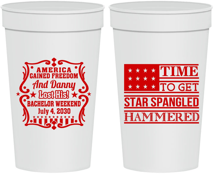 Personalized Bachelor Party 32 oz Stadium Cups - Star Spangled Hammered | 40032