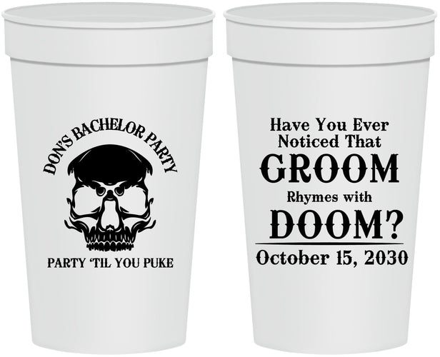 Personalized Bachelor Party 32 oz Stadium Cups - Groom Doom Skull | 40041