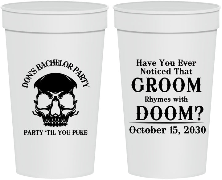 Personalized Bachelor Party 32 oz Stadium Cups - Groom Doom Skull | 40041