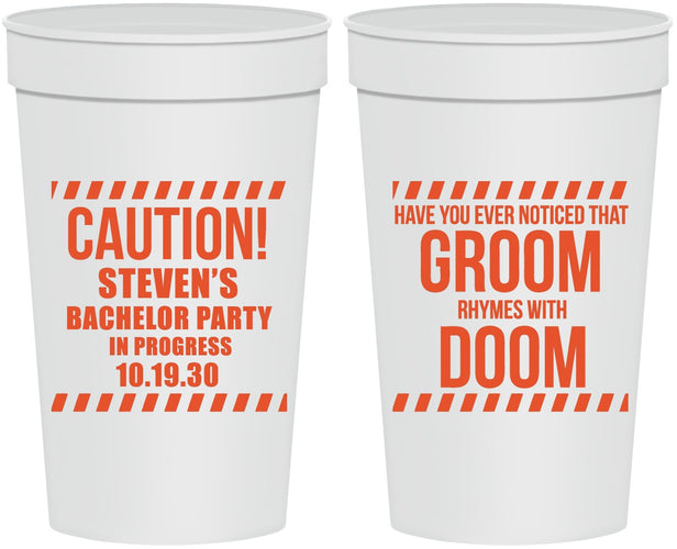 Personalized Bachelor Party 32 oz Stadium Cups - Groom Rhymes Doom | 40042