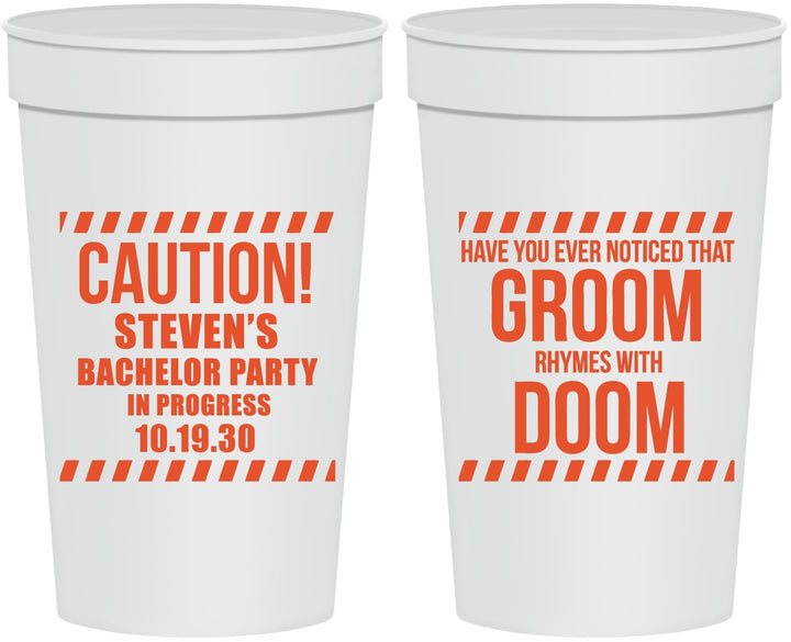 Personalized Bachelor Party 32 oz Stadium Cups - Groom Rhymes Doom | 40042