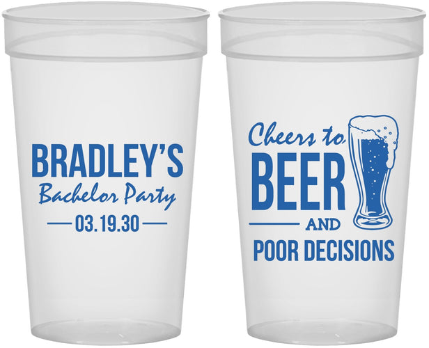 Personalized Bachelor Party 32 oz Stadium Cups - Beer Pour Decisions | 40045