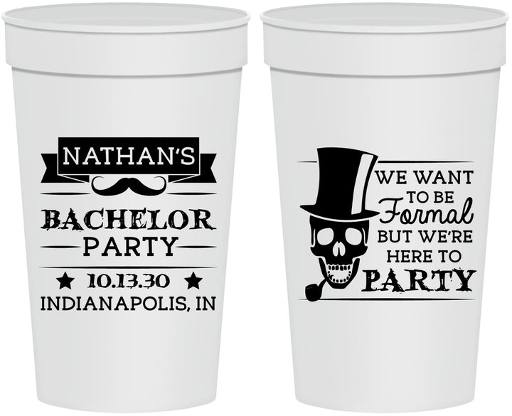 Personalized Bachelor Party 32 oz Stadium Cups - Formal Skeleton | 40048