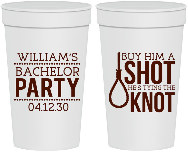 Personalized Bachelor Party 32 oz Stadium Cups - Buy Him A Shot | 40051