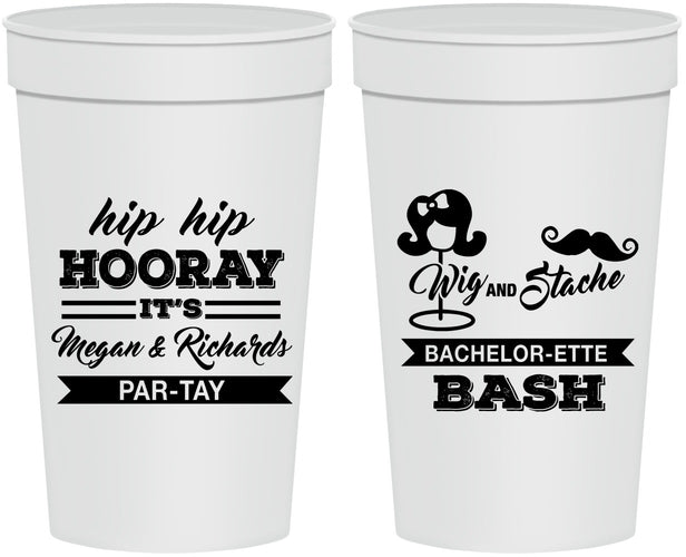 Personalized Bachelor Party 32 oz Stadium Cups - Wig Or Stache | 40058