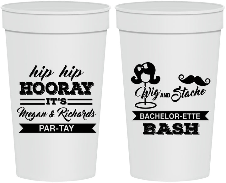 Personalized Bachelor Party 32 oz Stadium Cups - Wig Or Stache | 40058