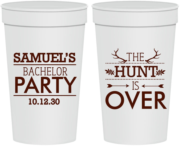 Personalized Bachelor Party 32 oz Stadium Cups - Hunt Is Over | 40084