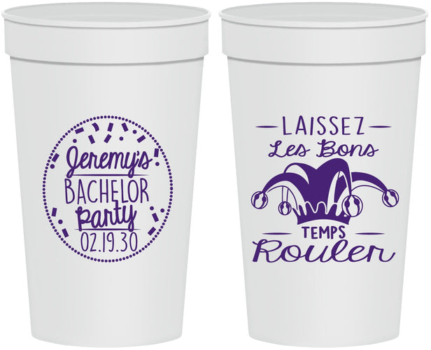 Personalized Bachelor Party 32 oz Stadium Cups - Mardi Gras | 40090
